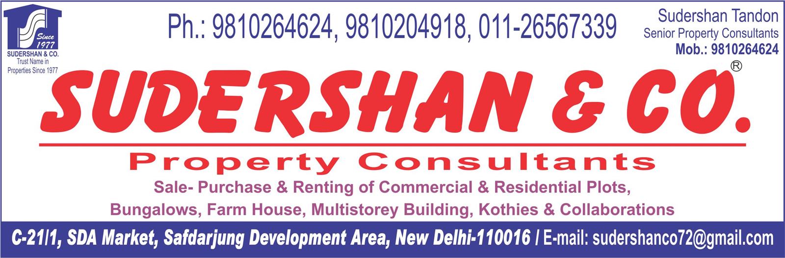 SUDERSHAN  &  CO. PROPERTY CONSULTANTS (South Delhi Property)